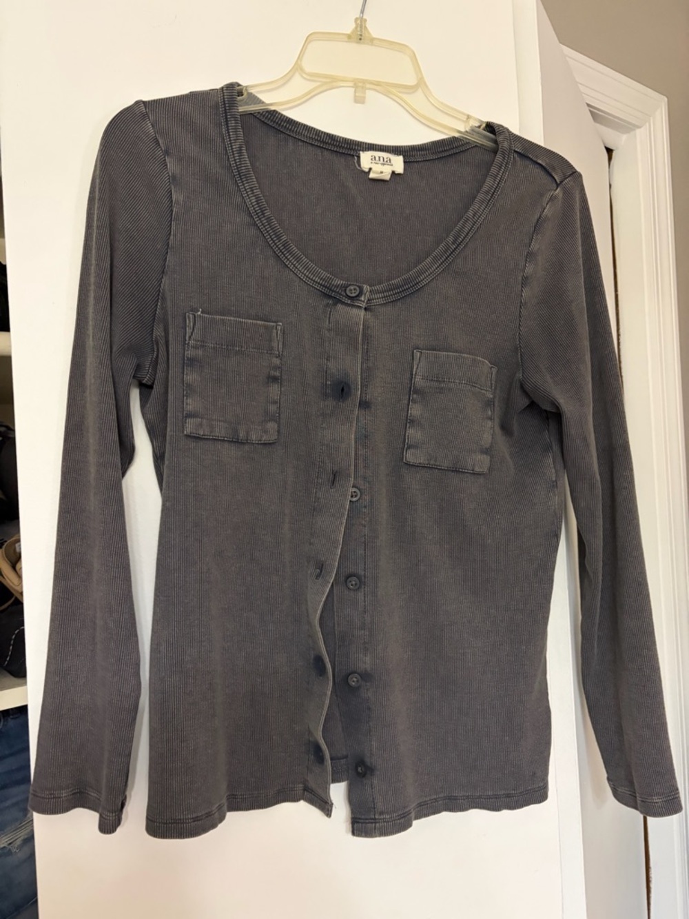 a.n.a Gray Ribbed Knit Top